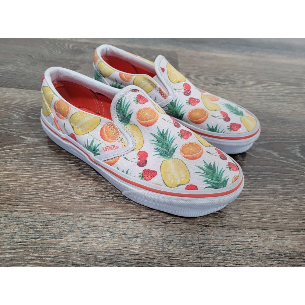 Vans Kids Classic Slip-On Fruit Print Glitter Sneakers White Multi Size 2 #5